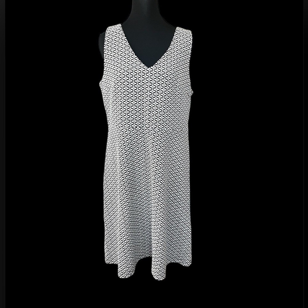 Ann Taylor Loft Black and White V-Neck Sleeveless fit flare Silhouette Dress  10